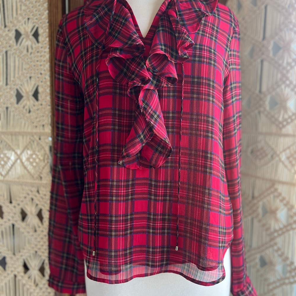 Tommy Hilfiger Red Plaid Ruffle Blouse